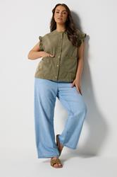 YOURS Plus Size Khaki Green Denim Waistcoat | Yours Clothing 1