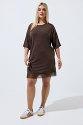 LIMITED COLLECTION Plus Size Brown Lace Trim Mini Dress | Yours Clothing 3
