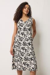 M&Co White Leaf Print Linen Midi Dress | M&Co 1