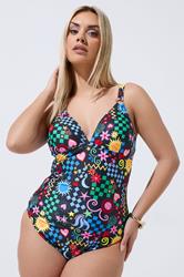 LIMITED COLLECTION Plus Size Black Mixed Print Swimsuit | Yours Clothing 3