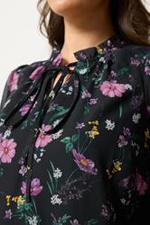 YOURS Plus Size Black Floral Frill Tie Neck Blouse | Yours Clothing 4