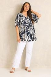 EVANS Plus Size Navy Blue Leaf Print Pleat Front Top | Evans  1