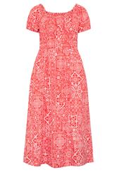 YOURS Curve Red Paisley Poplin Bardot Dress