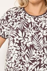 YOURS Plus Size Brown Leaf Contrast Stitch Swing T-Shirt | Yours Clothing 4
