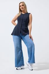LIMITED COLLECTION Plus Size Navy Blue Seam Detail Waistcoat | Yours Clothing 1