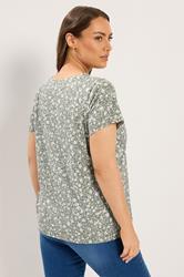 YOURS Plus Size Sage Green Ditsy Floral Basic T-Shirt | Yours Clothing 2