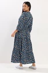 M&Co Petite Women's Blue Ditsy Floral Tiered Maxi Dress | M&Co 4
