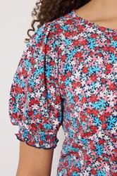 M&Co Blue Ditsy Floral Puff Sleeve Top | M&Co 4