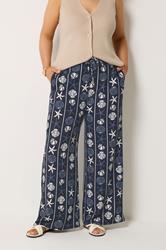YOURS Plus Size Seashell Print Crinkle Wide Leg Trousers | Yours Clothing 3
