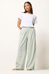 PixieGirl Petite Women's Green Gingham Wide Leg Trousers | PixieGirl 1