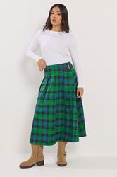 PixieGirl Petite Women's Green & Blue Check Midi Skirt | PixieGirl 3