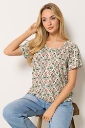 M&Co White & Pink Floral Cotton Scoop Neck Top | M&Co 3
