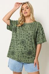 YOURS Plus Size Green Summer Print Boxy T-Shirt | Yours Clothing 3