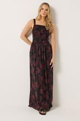 LTS Tall Women's Black & Red Rose Shirred Maxi Dress | Long Tall Sally 4