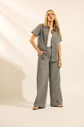 LTS Tall Women's Olive Green Stripe Cotton Wide Leg Trousers | Long Tall Sally 3