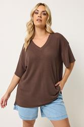 YOURS Plus Size Chocolate Brown Boxy Knitted T-Shirt | Yours Clothing 3