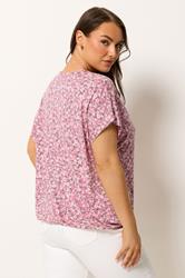 YOURS Plus Size Pink Floral Grown-On Sleeve T-Shirt | Yours Clothing 2