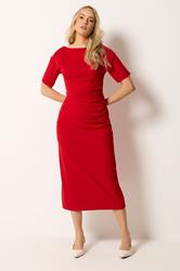 LTS Tall Women's Red Ruched Detail Midi Dress | Long Tall Sally 3