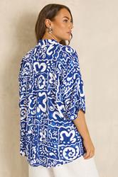 EVANS Plus Size Blue Abstract Print Blouse | Evans 2