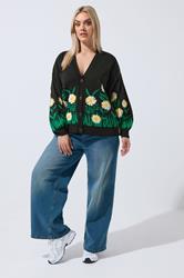 LIMITED COLLECTION Plus Size Black Floral Knitted Cardigan | Yours Clothing 1