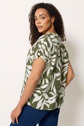 M&Co Khaki Green Leaf Print Short Sleeve Blouse | M&Co 2