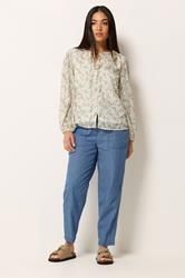 M&Co Petite Ivory White Floral Ruffle Tie Neck Blouse | M&Co 1