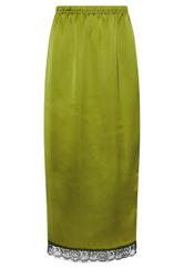 PixieGirl Petite Olive Green Lace Hem Satin Maxi Skirt