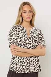 M&Co Brown Floral Notch Neck Blouse | M&Co 1