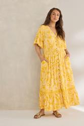 EVANS Plus Size Yellow Boho Print Maxi Dress | Evans 3