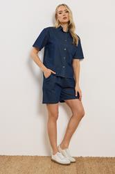 LTS Tall Women's Indigo Blue Denim Elasticated Cotton Shorts | Long Tall Sally 1