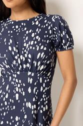 PixieGirl Petite Navy Blue Spot Print Midi Dress | PixieGirl 4