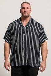 JACK & JONES Big & Tall Black Stripe Resort Shirt | BadRhino 3