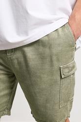 BadRhino Big & Tall Khaki Green Washed Cotton Slub Cargo Shorts | BadRhino  5