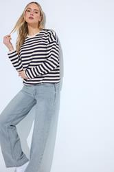 LTS Tall Navy Blue Stripe Embroidered 'Le Marais' Slogan Sweatshirt | Long Tall Sally  3