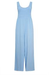LIMITED COLLECTION Plus Size Blue Chambray Shirred Jumpsuit | Yours Clothing 5