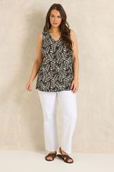 EVANS Plus Size Brown Leaf Print Linen Vest Top | Evans 4