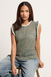 PixieGirl Petite Women's Sage Green & Ivory White Crochet Vest Top | PixieGirl 3