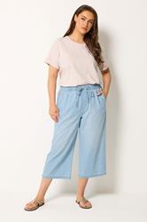 Yours Plus Size Blue Crop Wide Leg Jeans | Yours Clothing 1