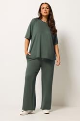 YOURS Plus Size Sage Green Soft Touch Wide Leg Joggers | Yours Clothing 3