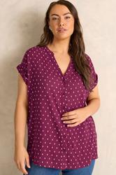 EVANS Plus Size Berry Red Dobby Short Sleeve Shirt | Evans 3