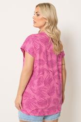 YOURS Plus Size Pink Palm Tree Trim Detail T-Shirt | Yours Clothing 2