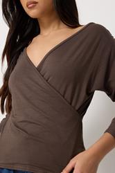 PixieGirl Petite Women's Chocolate Brown Wrap Top | PixieGirl 6