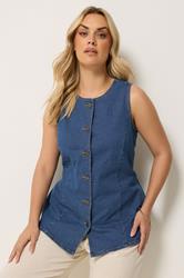 YOURS Plus Size Mid Blue Denim Waistcoat | Yours Clothing 3