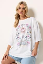 YOURS Plus Size White Floral & Sun Graphic Boxy T-Shirt | Yours Clothing 3