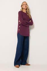 LTS Tall Women's Dark Red Longline Button Knitted Jumper | Long Tall Sally 1