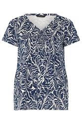 EVANS Curve Navy Blue Abstract Print Premium Cotton Henley Top