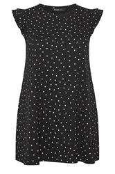 YOURS Curve Black Polka Dot Frill Sleeve Vest Top