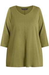 EVANS Plus Size Moss Green V-Neck Cotton Top | Evans 5