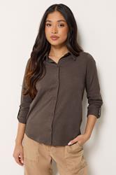 PixieGirl Petite Women's Chocolate Brown Button Cotton Shirt | PixieGirl 3