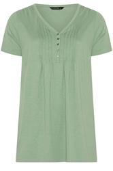 EVANS Curve Sage Green Short Sleeve Cotton Henley Top